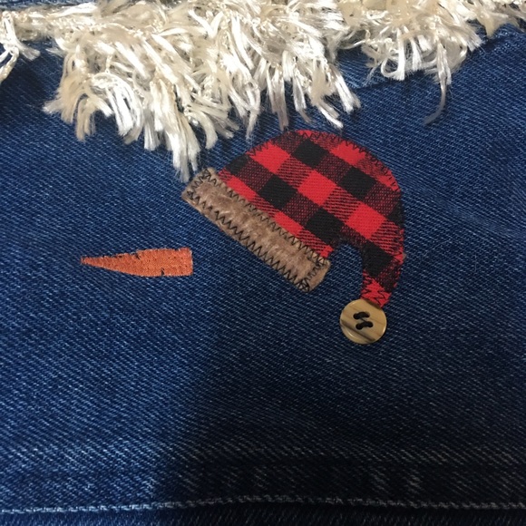Vintage Upcycled Christmas Holiday Ugly Pretty Denim Jean Vest Snowmen Medium - Picture 7 of 8